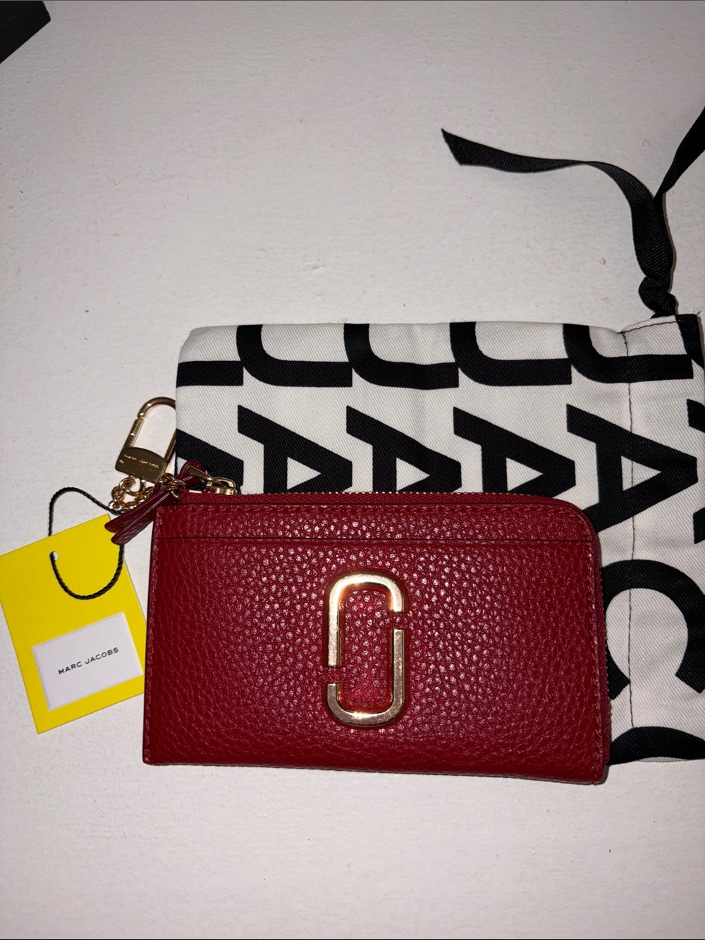 Marc Jacobs Red Pebbled Leather Card Case with Gold Hardware